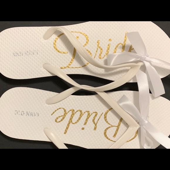New White Old Navy Flip Flops with “Bride”, size 9 - Picture 2 of 5